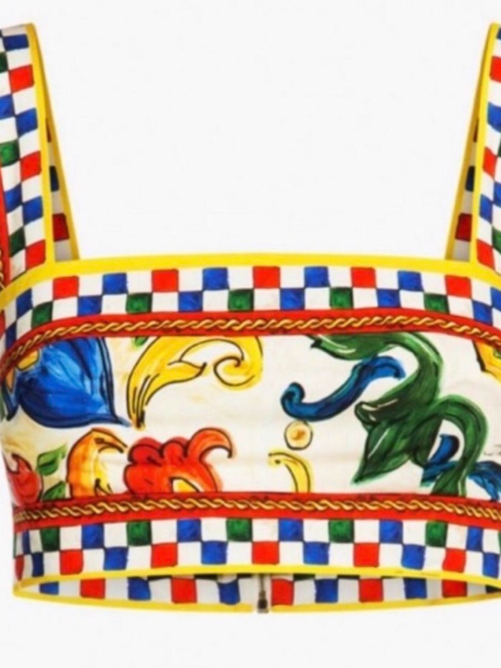Dolce & Gabbana Majolica Tile Print Crop Top Bustier Tank Multicolor #003